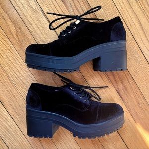 Chunky Black Velvet Oxfords